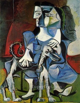 Pablo Picasso Painting - Mujer con perro Jacqueline con Kabul 1962 Pablo Picasso